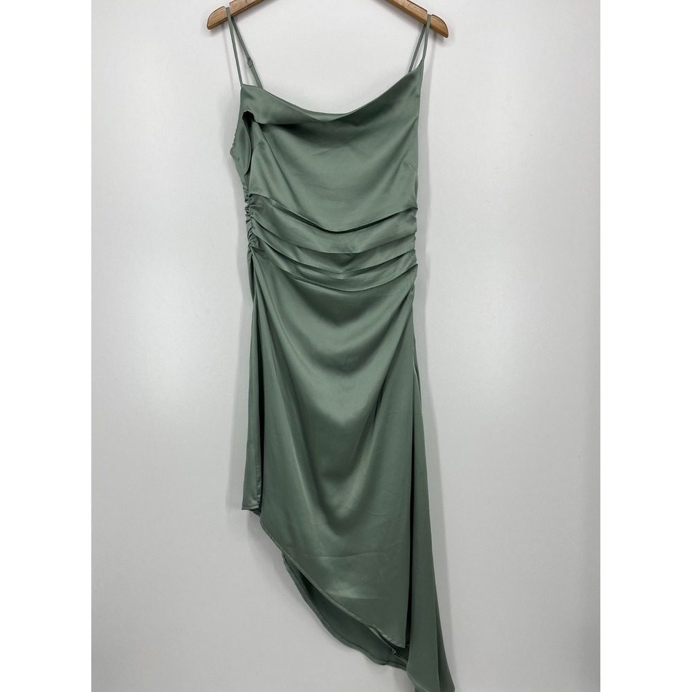 ASTR the‎ Label Mirie Cowl Neck Midi Dress Women's M Green Satin Strappy Solid